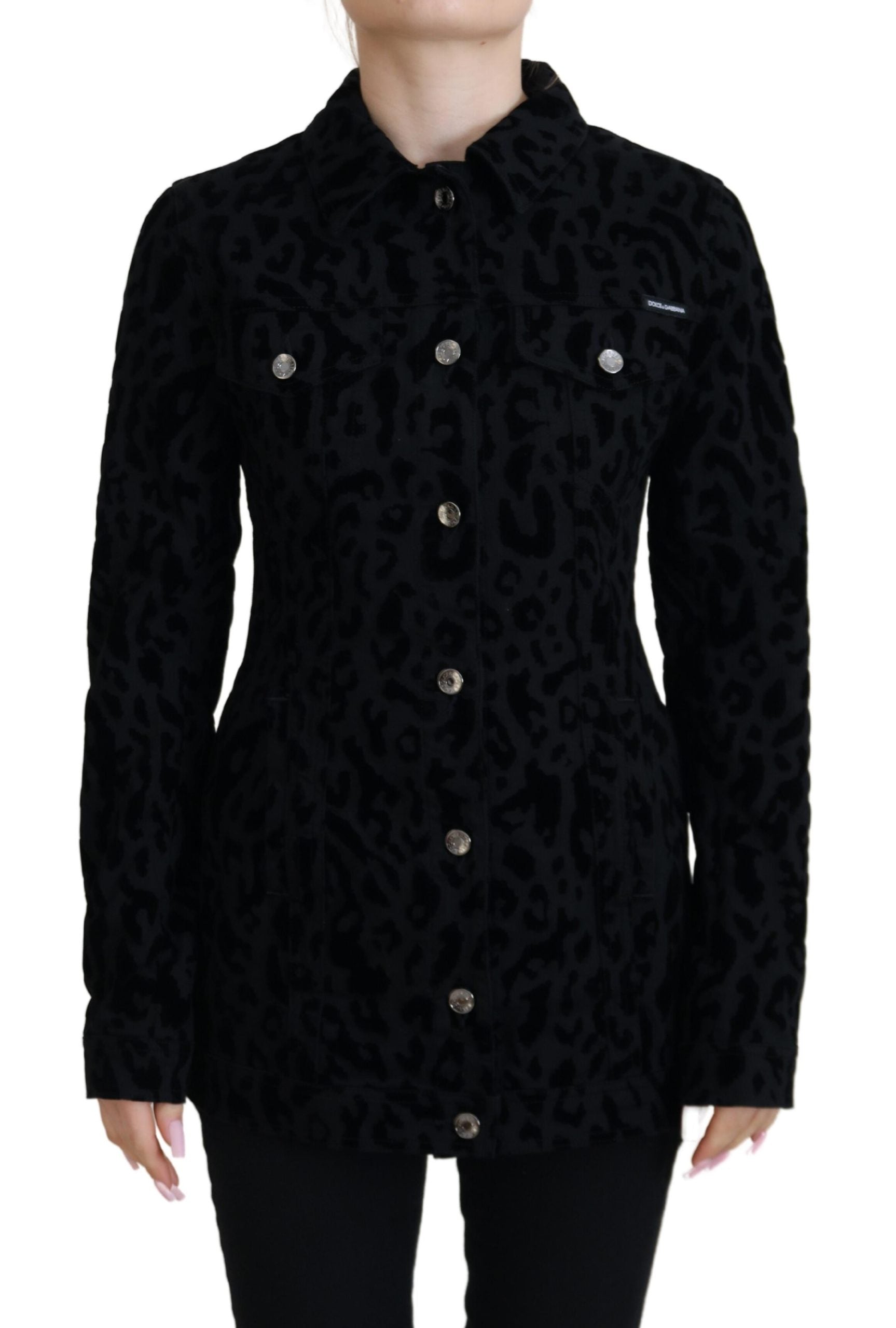 Dolce &amp; Gabbana Black leopard long-sleeved denim cotton jacket
