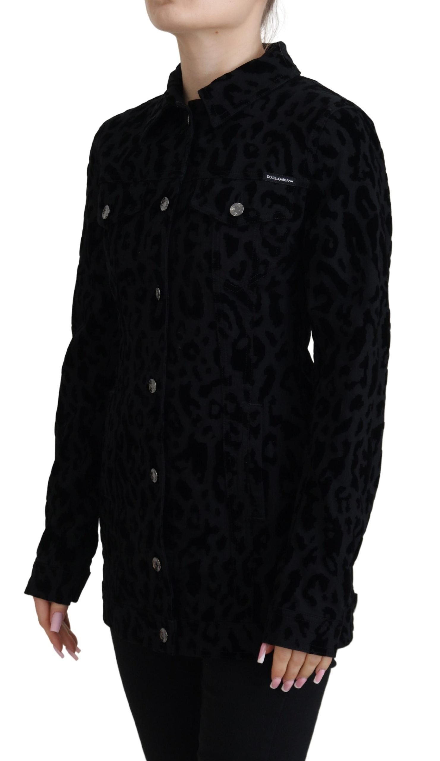 Dolce &amp; Gabbana Black leopard long-sleeved denim cotton jacket