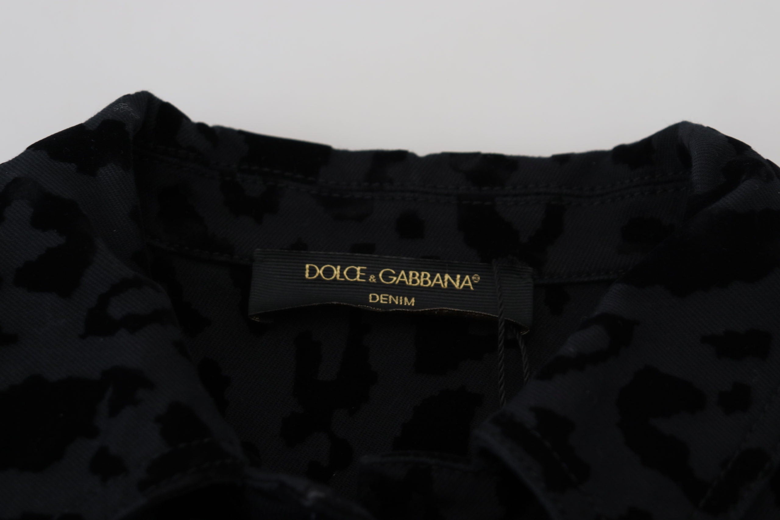 Dolce & Gabbana Schwarze Leoparden-Langarm-Jacke aus Denim-Baumwolle