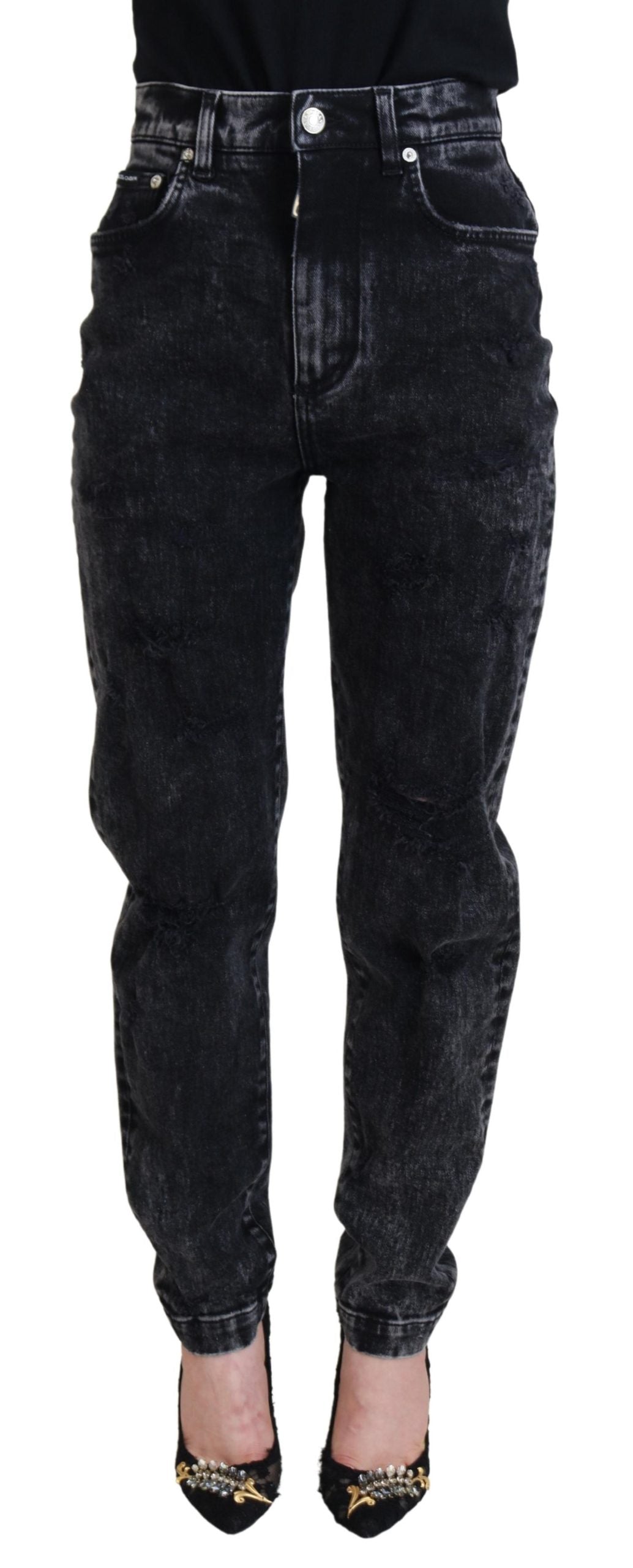 Dolce & Gabbana Schwarze Denim-Jeans mit hoher Taille aus gewaschener Baumwolle