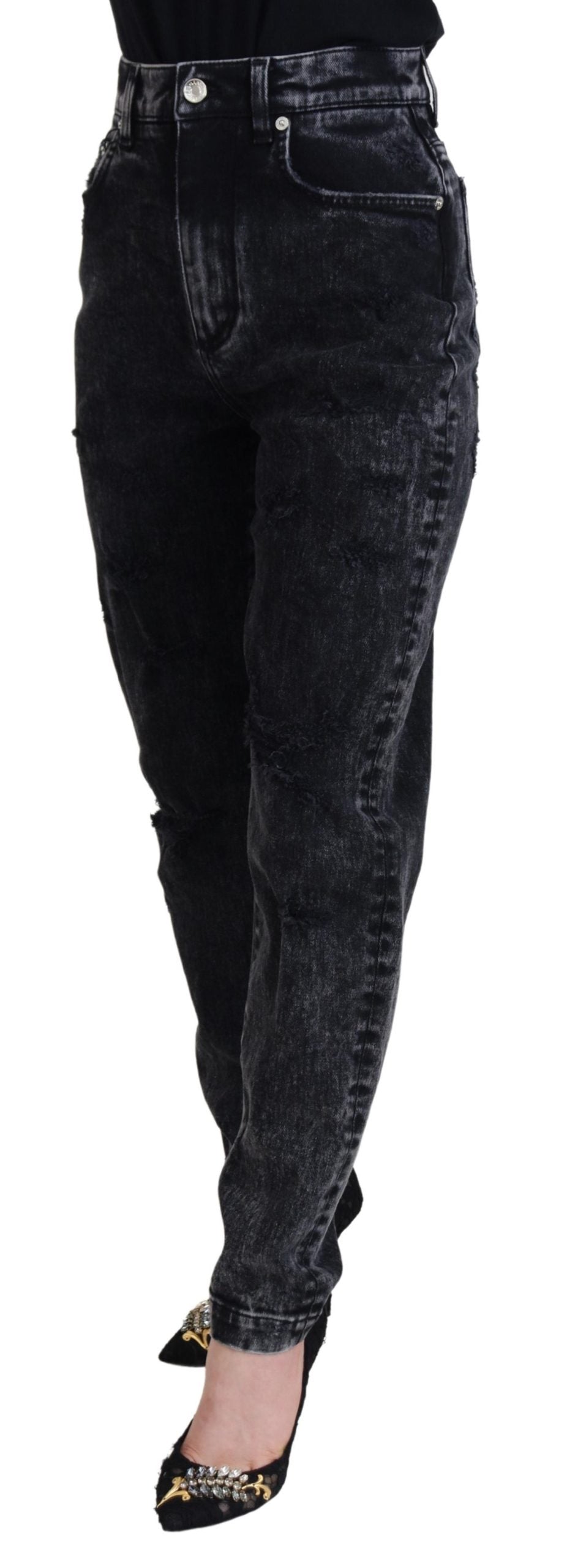 Dolce & Gabbana Schwarze Denim-Jeans mit hoher Taille aus gewaschener Baumwolle