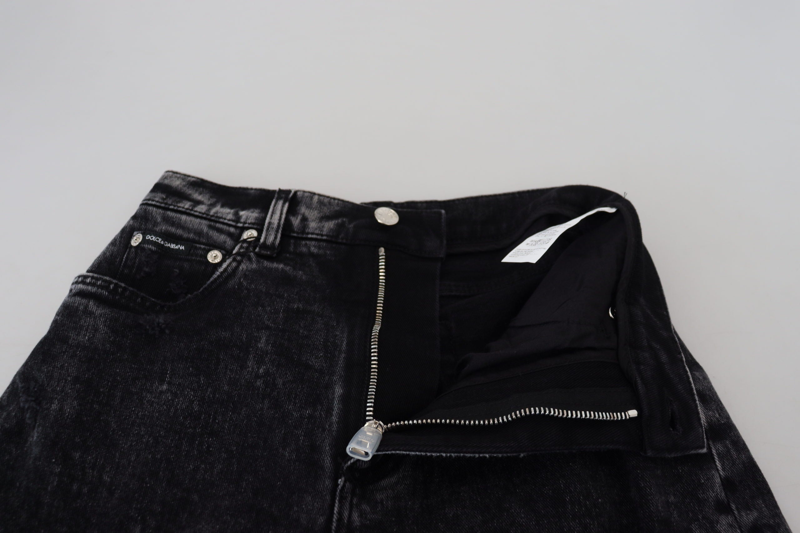 Dolce & Gabbana Schwarze Denim-Jeans mit hoher Taille aus gewaschener Baumwolle