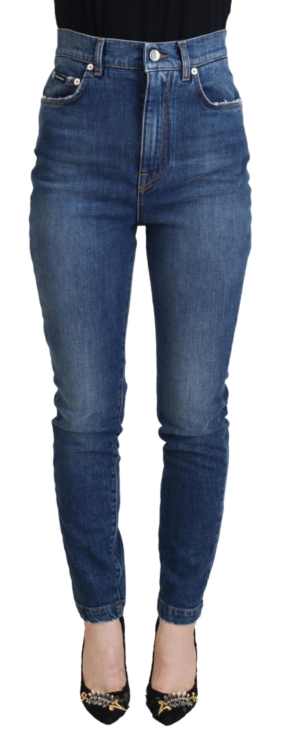 Dolce & Gabbana Blaue Baumwoll-Skinny-Denim-Jeans mit hoher Taille