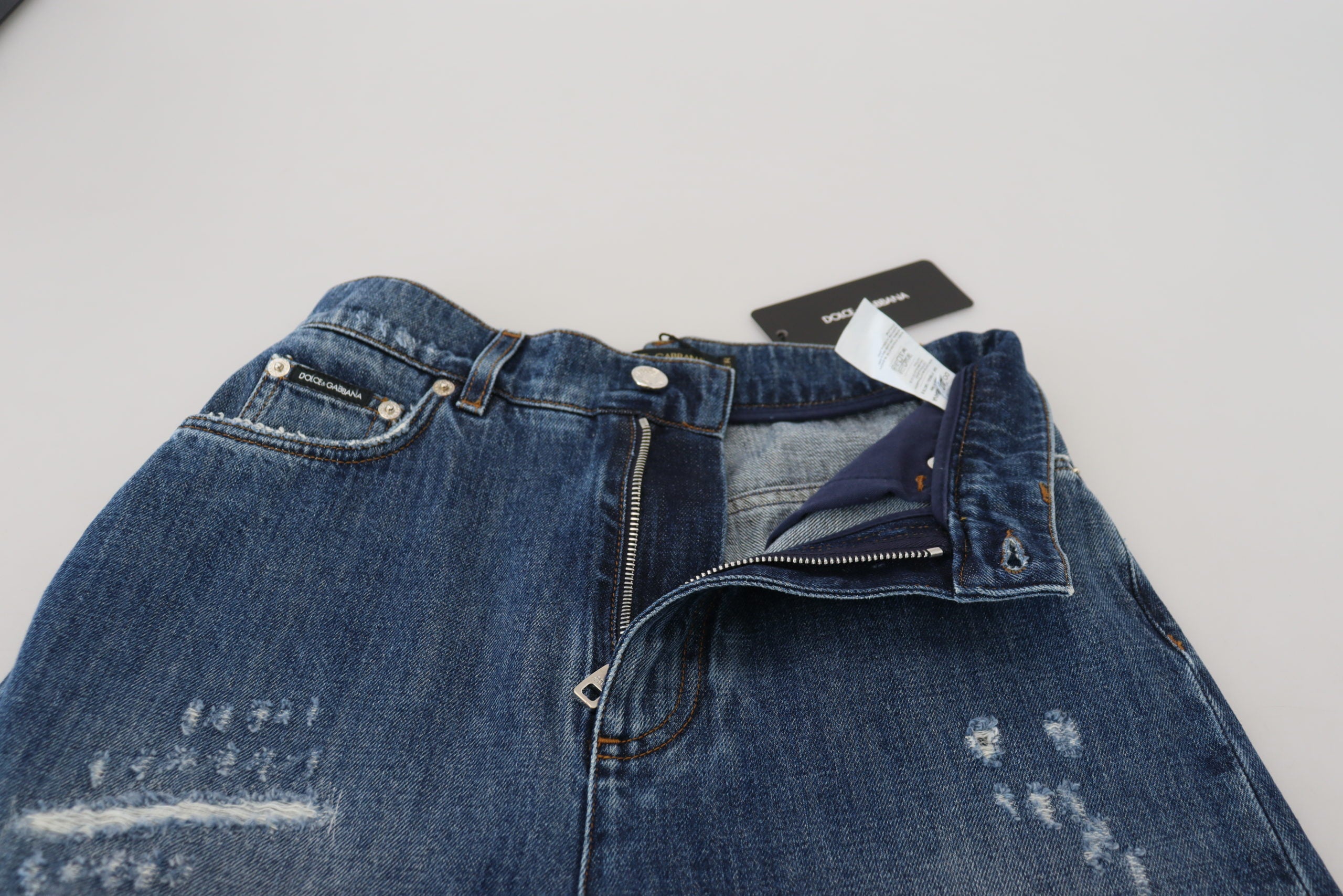 Dolce & Gabbana Blaue, verwaschene, zerfledderte Denim-Jeans aus Baumwolle