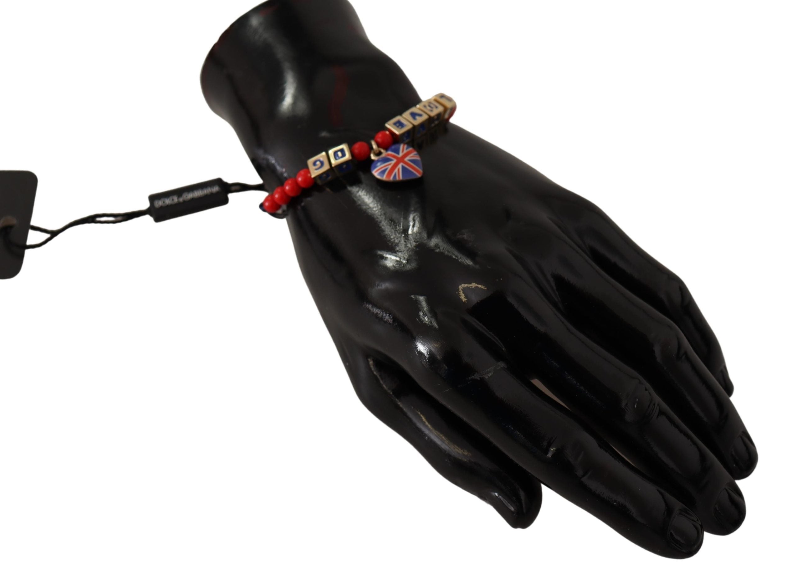 Dolce & Gabbana Rotes blaues Perlenarmband mit DG LOVES LONDON Flagge