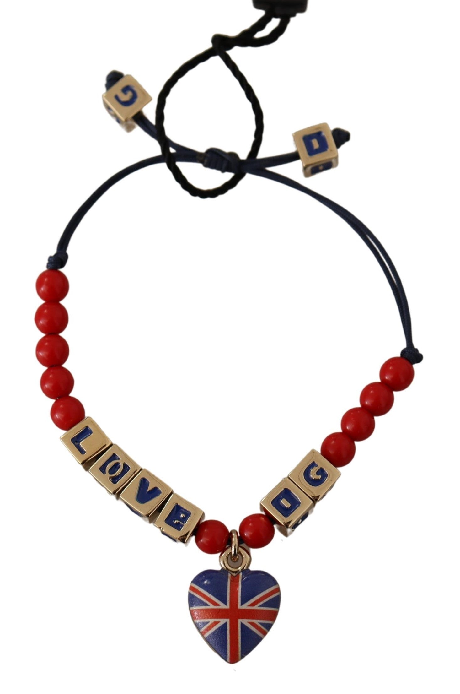 Dolce & Gabbana Rotes blaues Perlenarmband mit DG LOVES LONDON Flagge