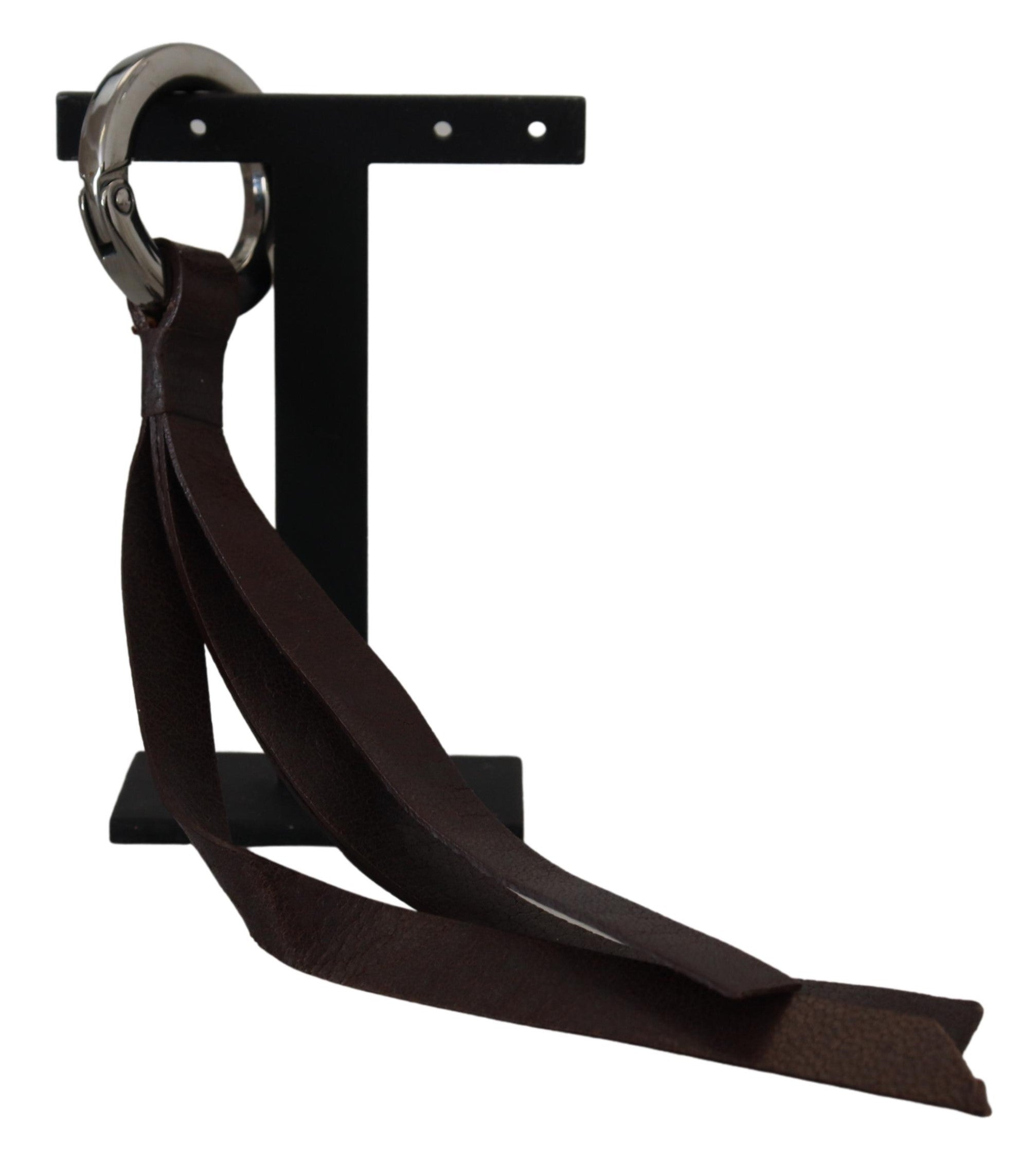 Costume National Braunes Leder Silberfarbener Metall Schlüsselanhänger