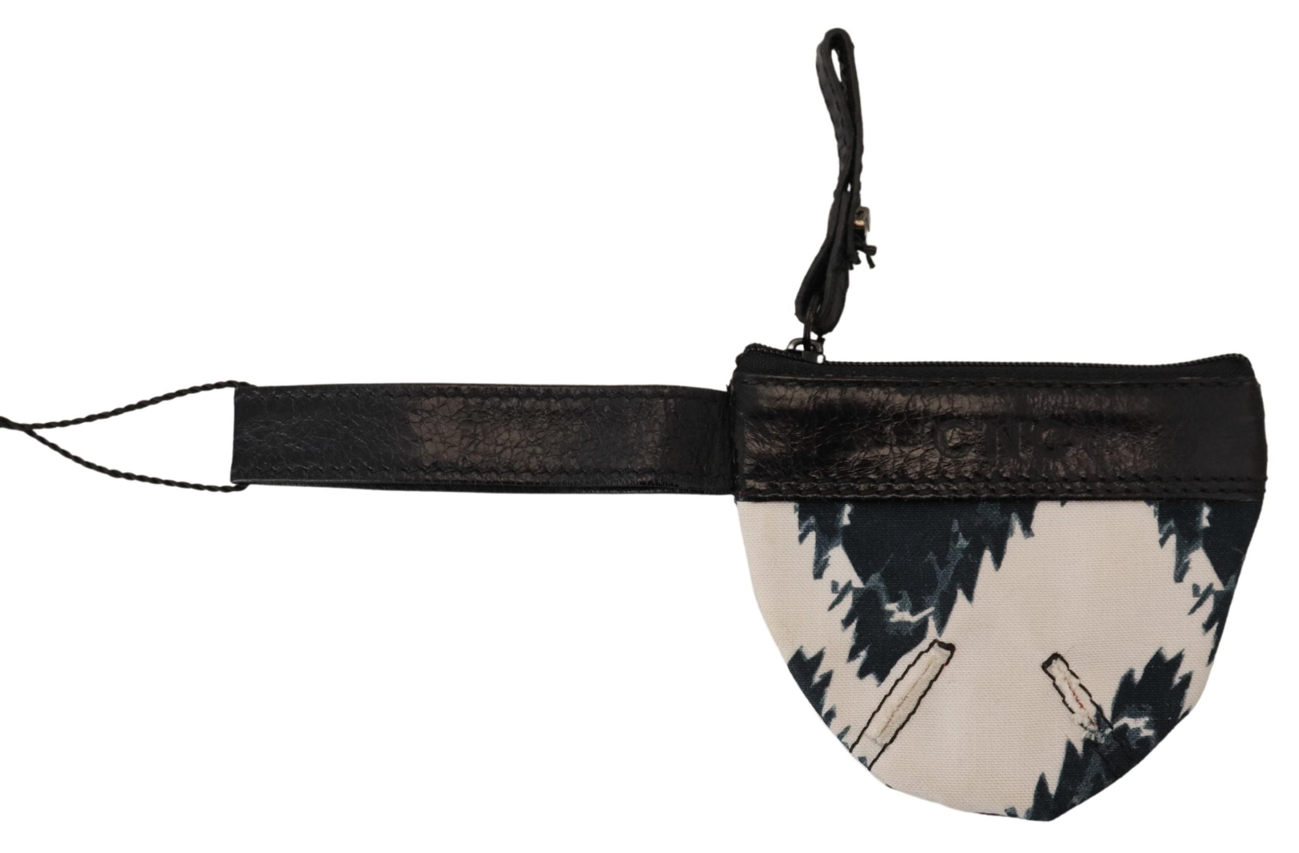 Costume National Weißes Echtleder Münzgeldbörse Riemen Brieftasche