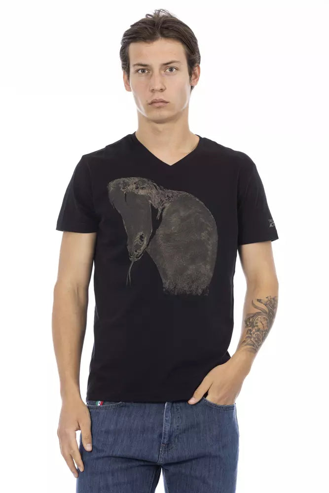 Trussardi Action Black Cotton V-Neck T-Shirt for Men