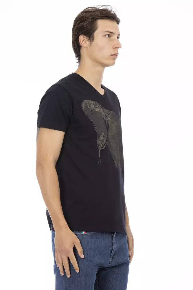 Trussardi Action Black Cotton V-Neck T-Shirt for Men