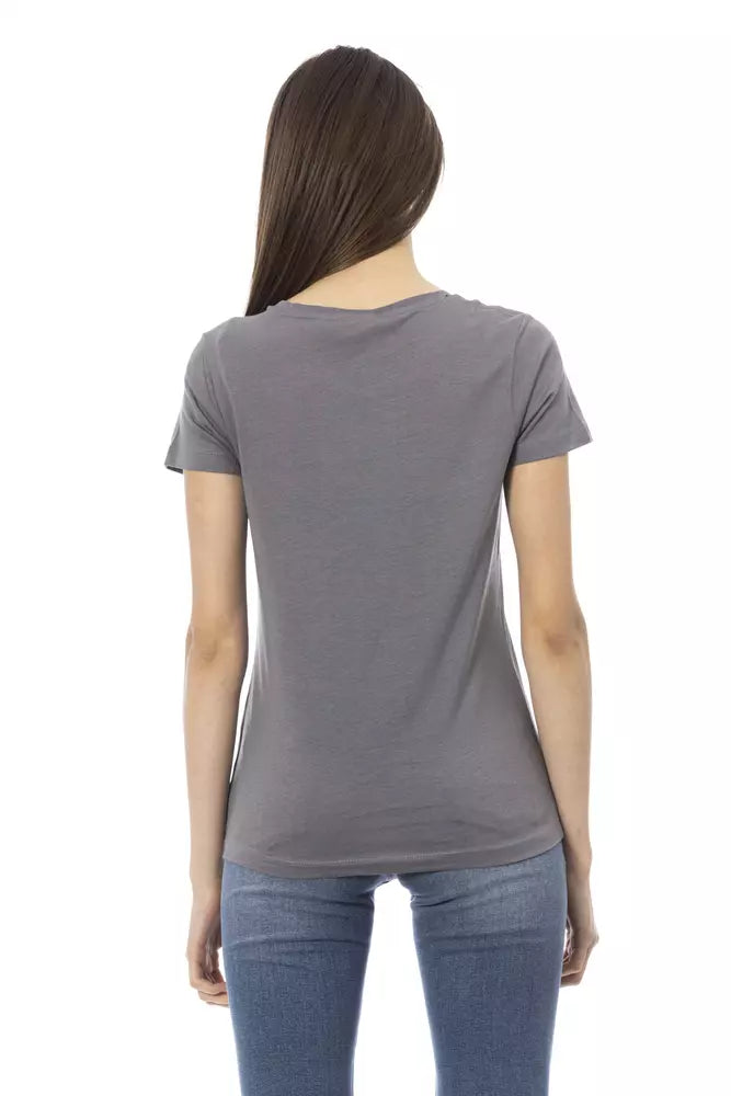 Trussardi Action Graues Baumwoll-T-Shirt für Frauen