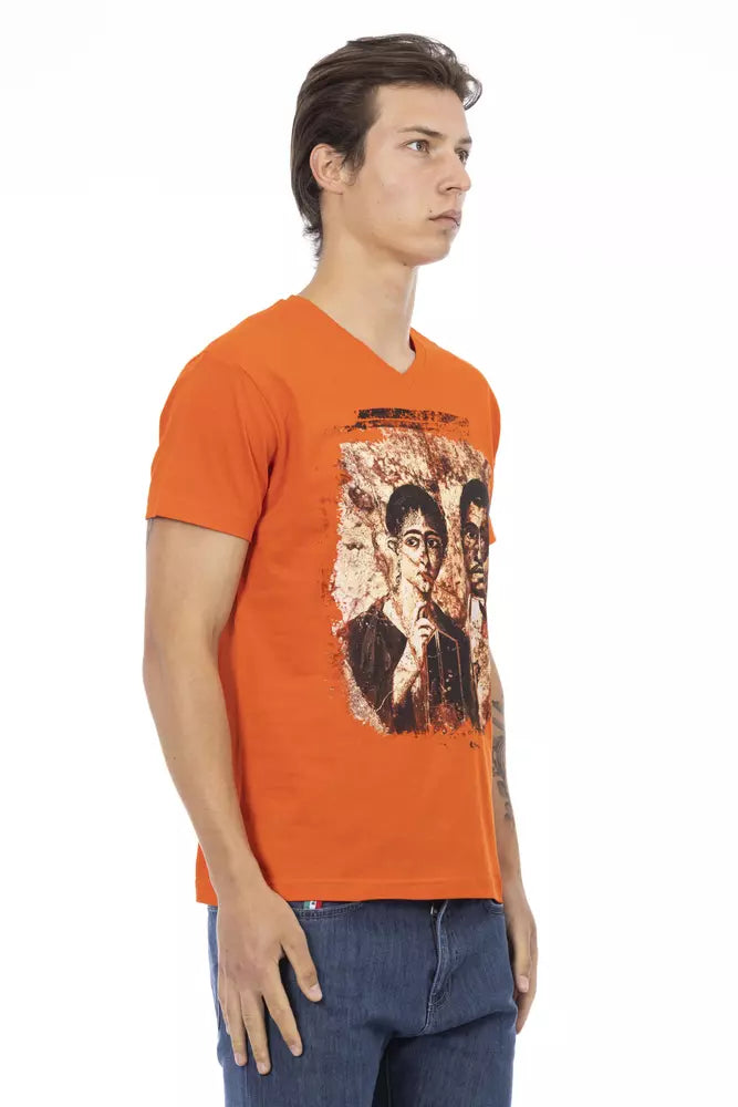 Trussardi Action Orange Cotton V-Neck T-Shirt for Men