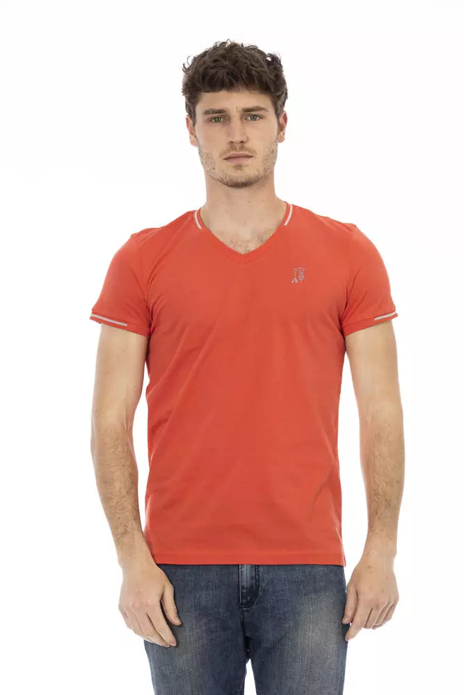 Trussardi Action Orange Cotton V-Neck T-Shirt for Men