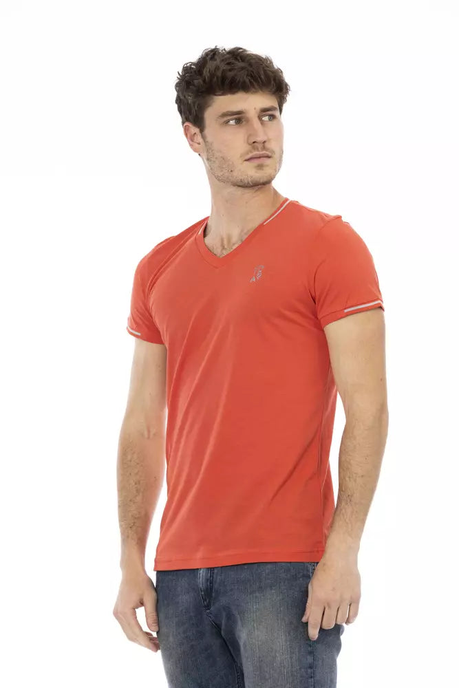 Trussardi Action Orange Cotton V-Neck T-Shirt for Men