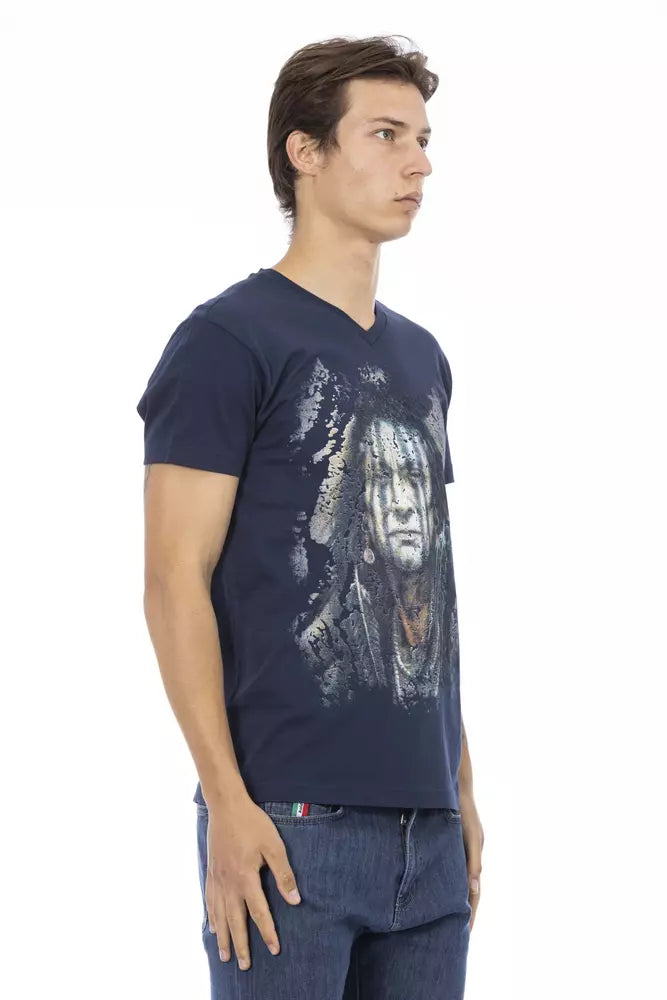 Trussardi Action Men's Blue V-Neck Cotton T-Shirt