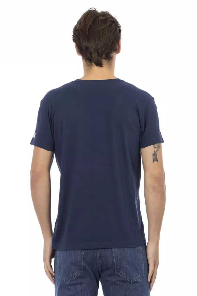 Trussardi Action Blaues Herren-V-Neck-T-Shirt aus Baumwolle