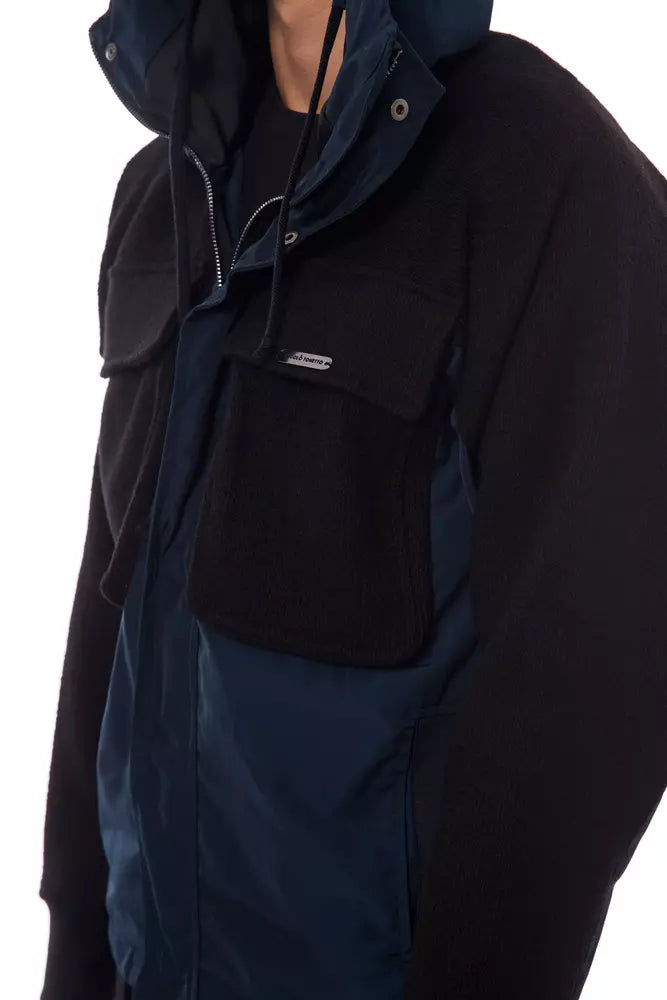 Nicolo Tonetto Black wool jacket for men with hood and pockets