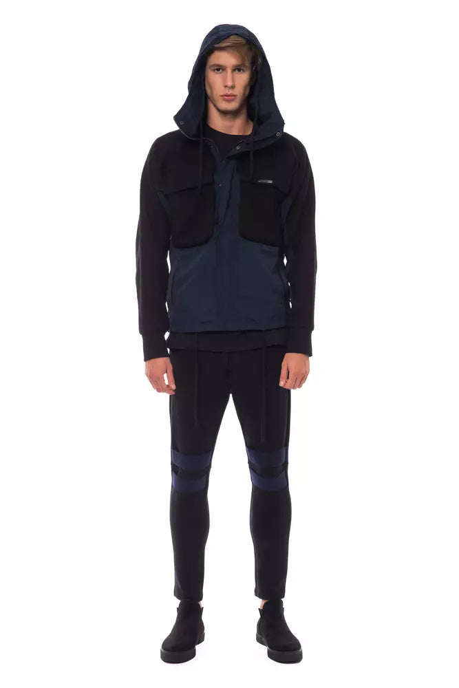 Nicolo Tonetto Black wool jacket for men with hood and pockets