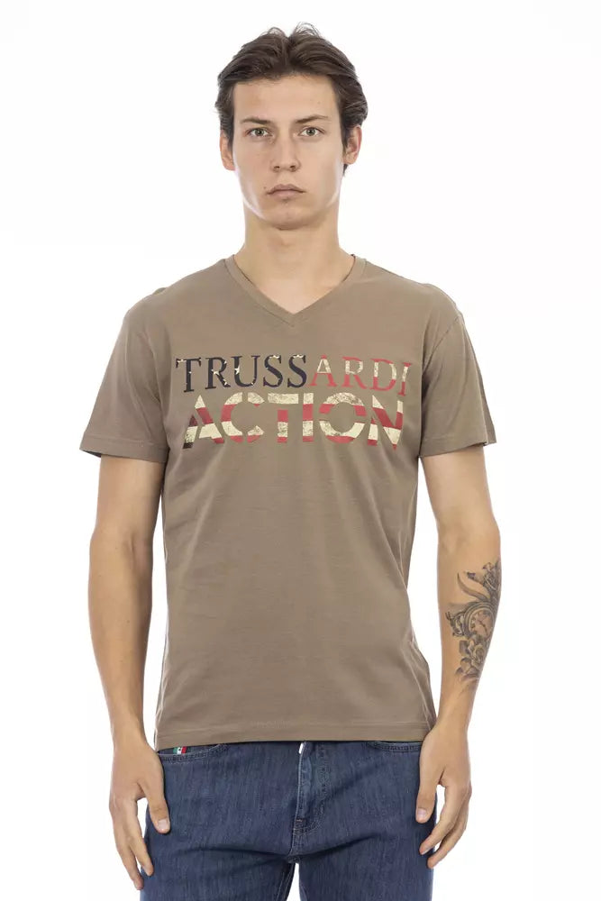 Trussardi Action Brown Men's V-Neck Cotton T-Shirt
