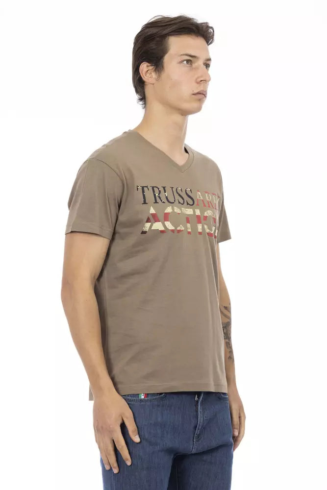 Trussardi Action Brown Men's V-Neck Cotton T-Shirt