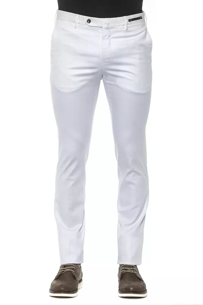 PT Torino White Cotton Trousers for Men, Slim Fit
