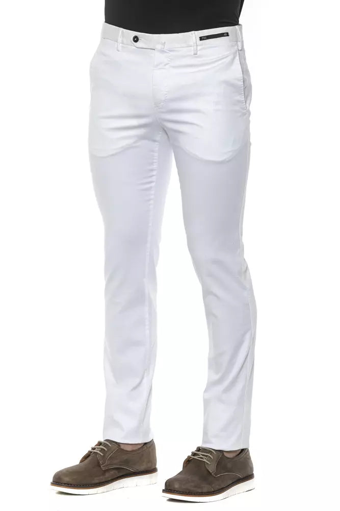 PT Torino White Cotton Trousers for Men, Slim Fit
