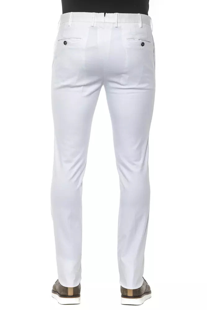 PT Torino White Cotton Trousers for Men, Slim Fit