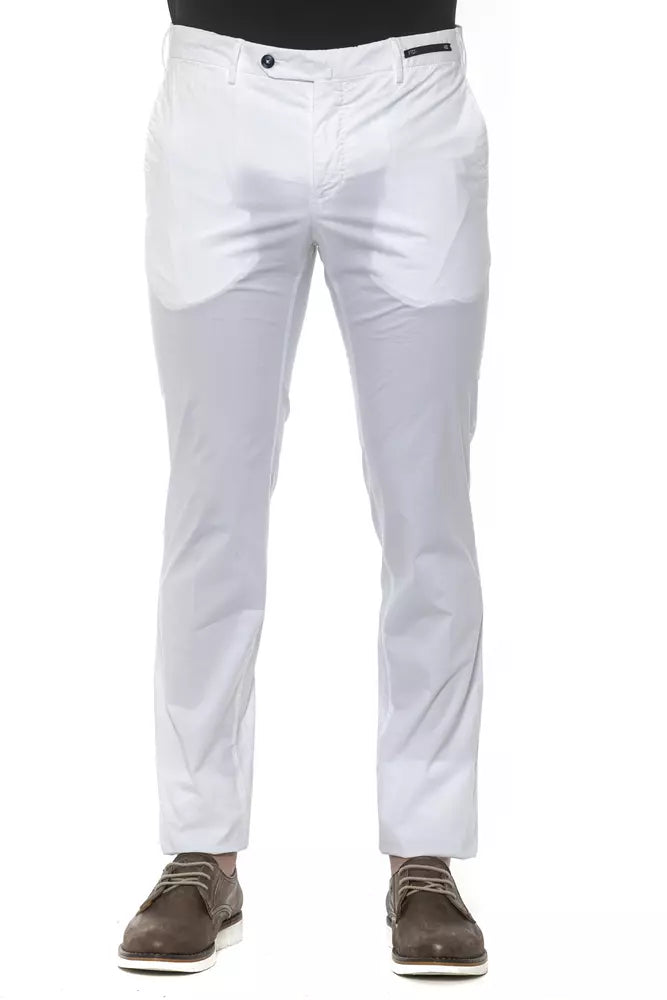 PT Torino White Men's Slim Fit Cotton Trousers