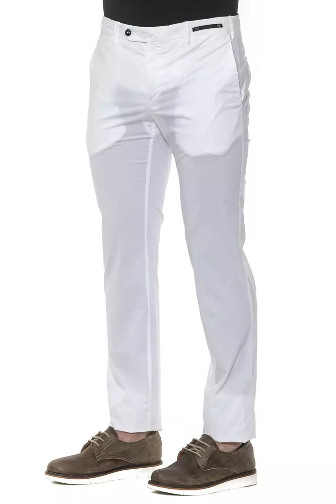 PT Torino White Men's Slim Fit Cotton Trousers
