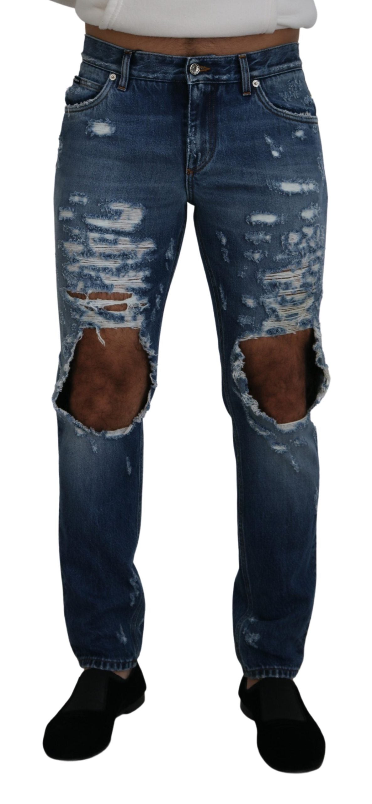 Dolce & Gabbana Blaue Baumwolle zerfleddert Männer Denim Jeans