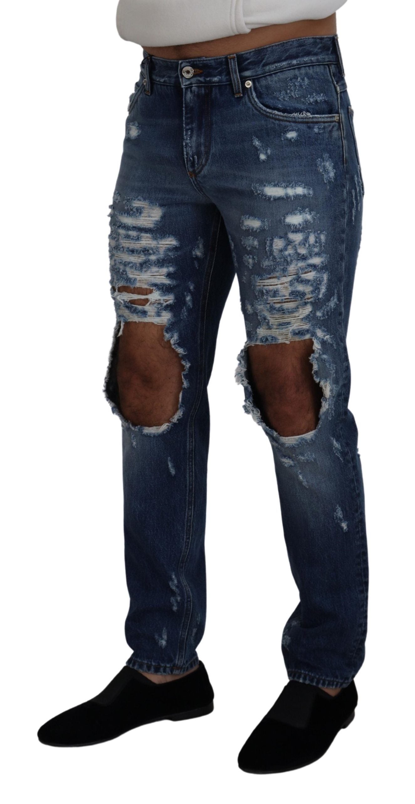 Dolce & Gabbana Blaue Baumwolle zerfleddert Männer Denim Jeans