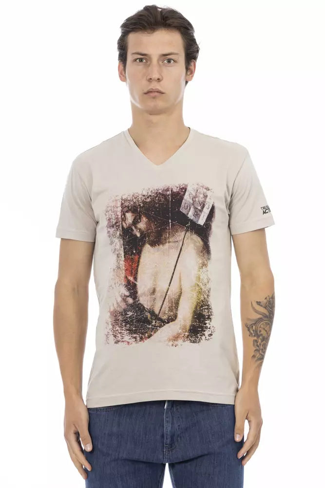 Trussardi Action Beigefarbenes Herren-T-Shirt aus Baumwolle