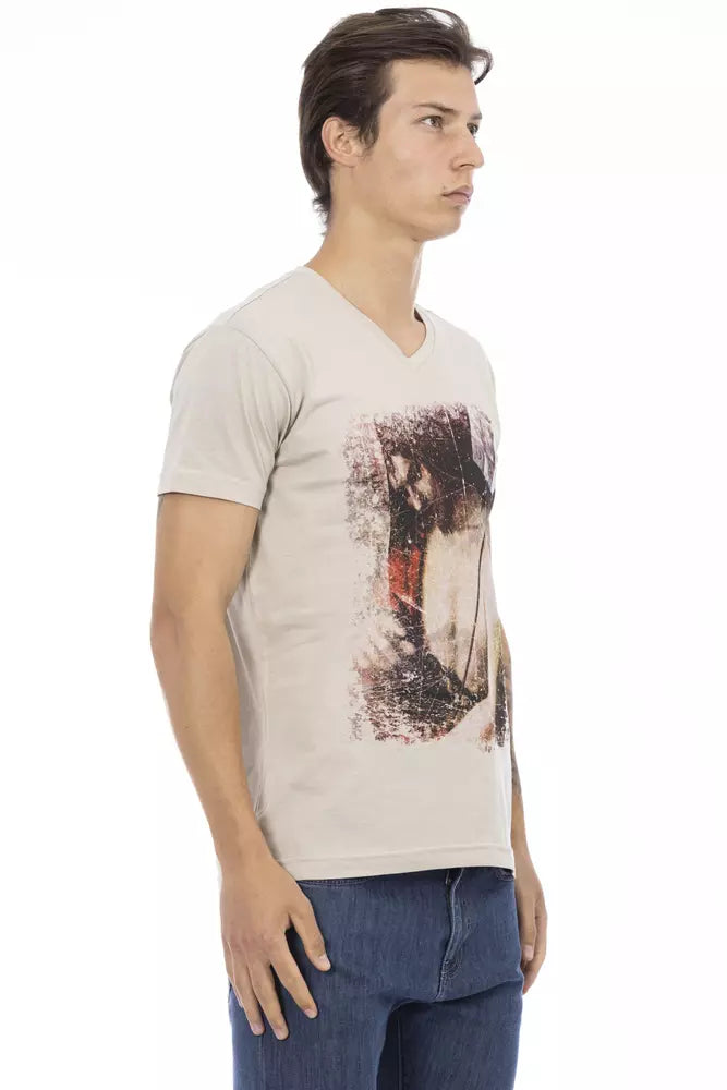 Trussardi Action Beigefarbenes Herren-T-Shirt aus Baumwolle
