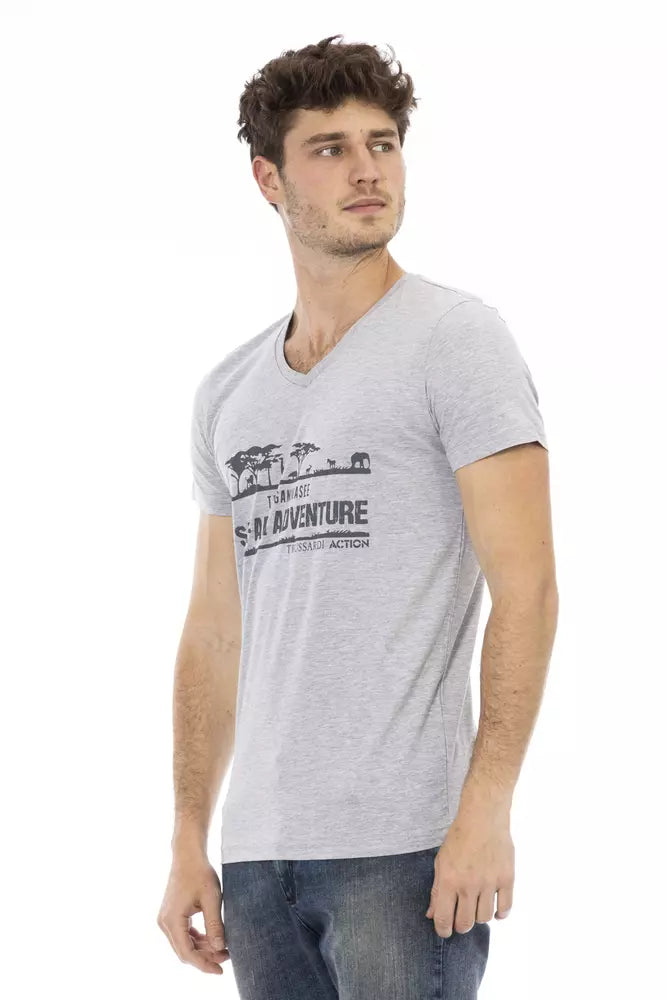 Trussardi Action Graues Herren-T-Shirt aus Baumwolle
