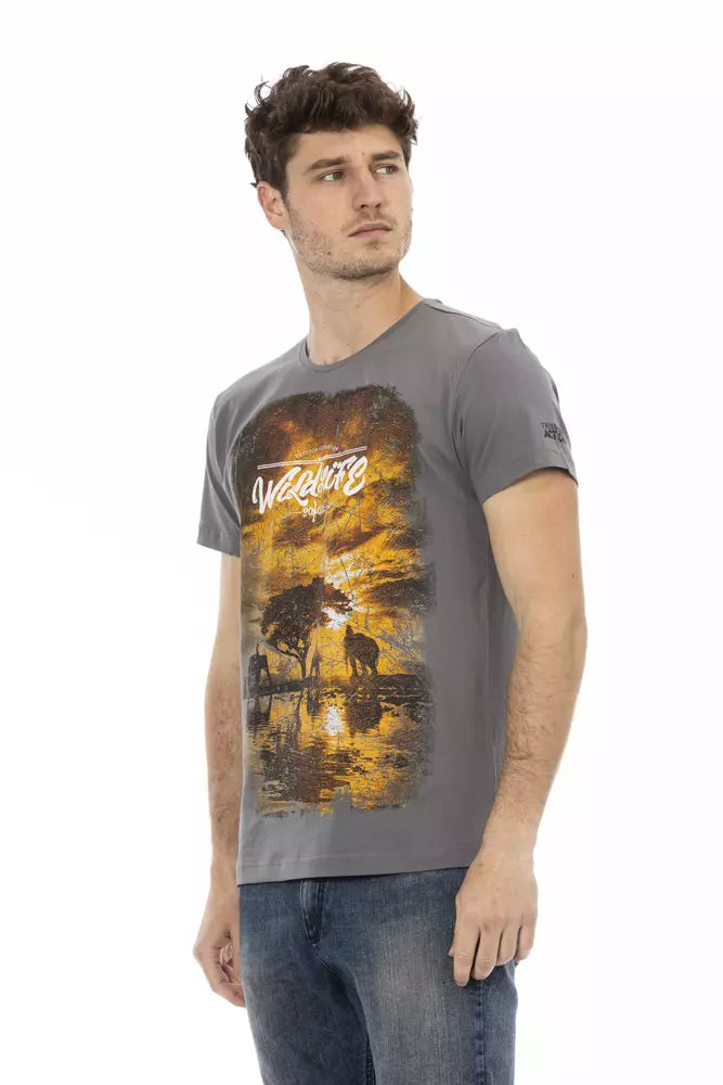 Trussardi Action Graues Herren T-Shirt aus Baumwolle