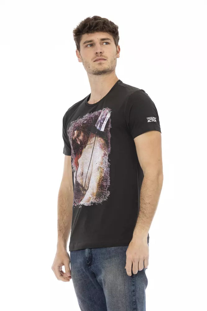 Trussardi Action Schwarzes Herren-T-Shirt aus Baumwolle