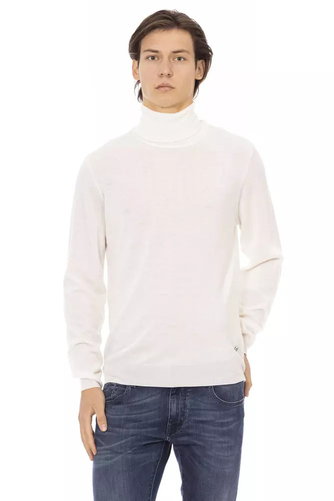 Baldinini Trend White Fabric Turtleneck Sweater for Men