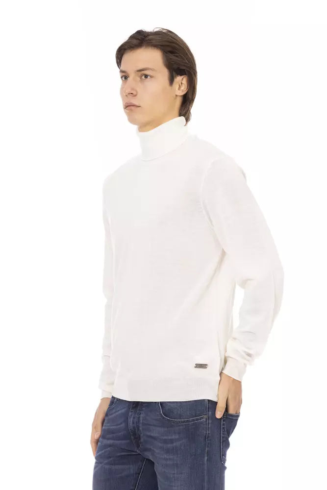 Baldinini Trend White Fabric Turtleneck Sweater for Men