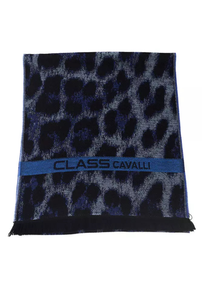 Cavalli Class Blue Wool Scarf for Men