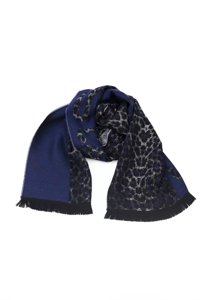 Cavalli Class Blue Wool Scarf for Men