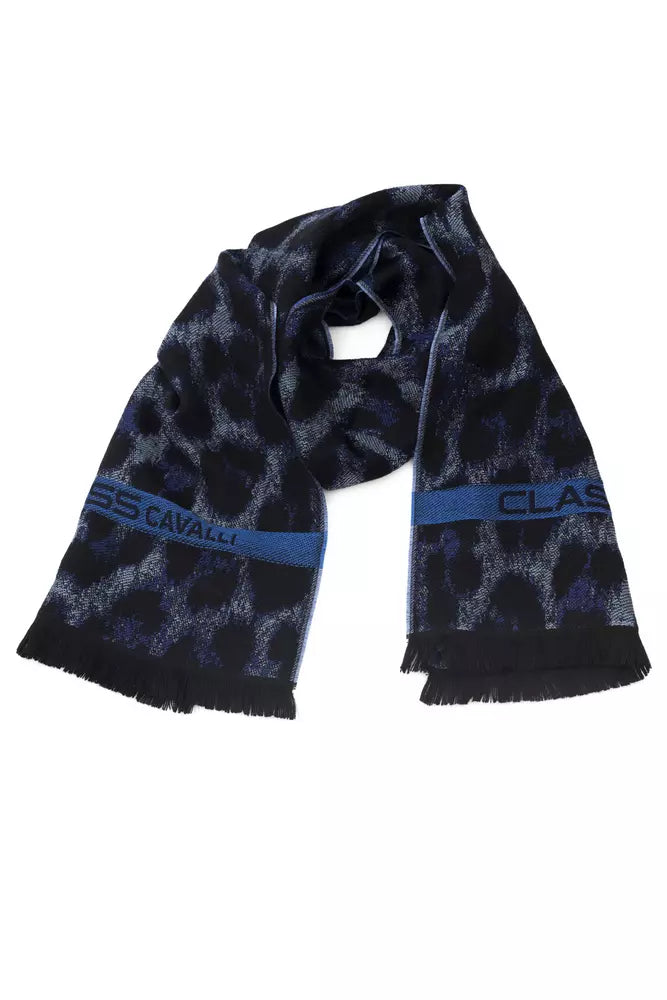 Cavalli Class Blue Wool Scarf for Men