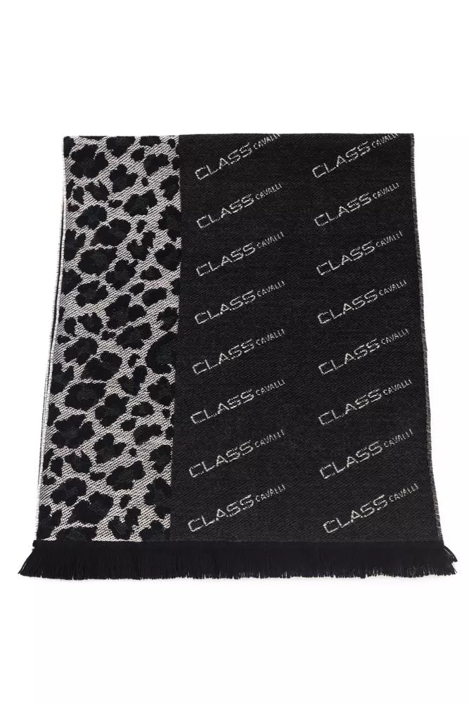 Cavalli Class Black Wool Scarf for Men