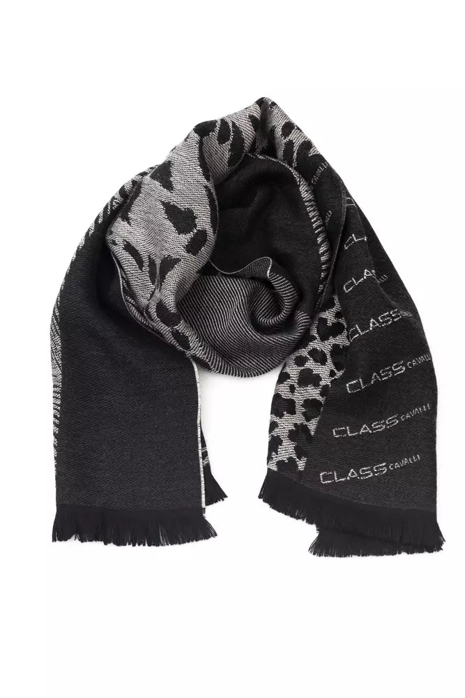 Cavalli Class Black Wool Scarf for Men