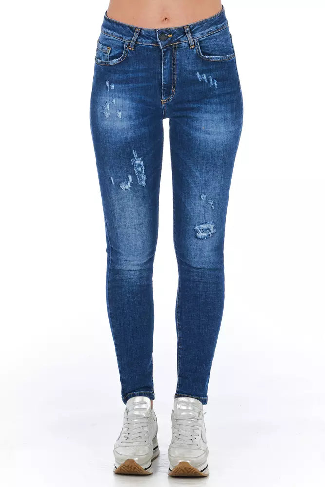 Frankie Morello Damenjeans aus blauem Materialmix