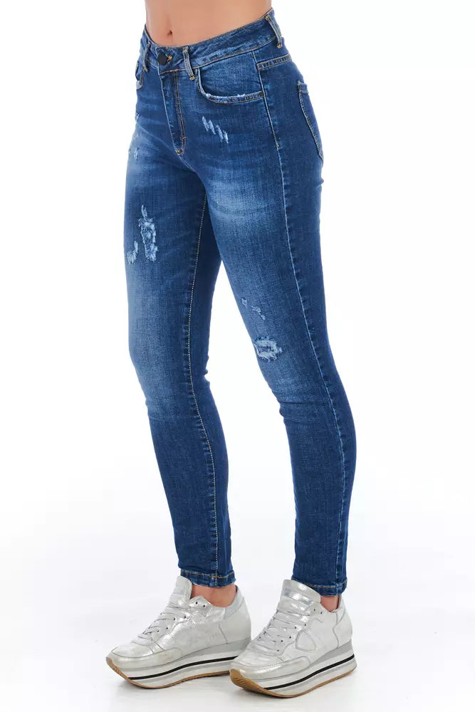 Frankie Morello Damenjeans aus blauem Materialmix