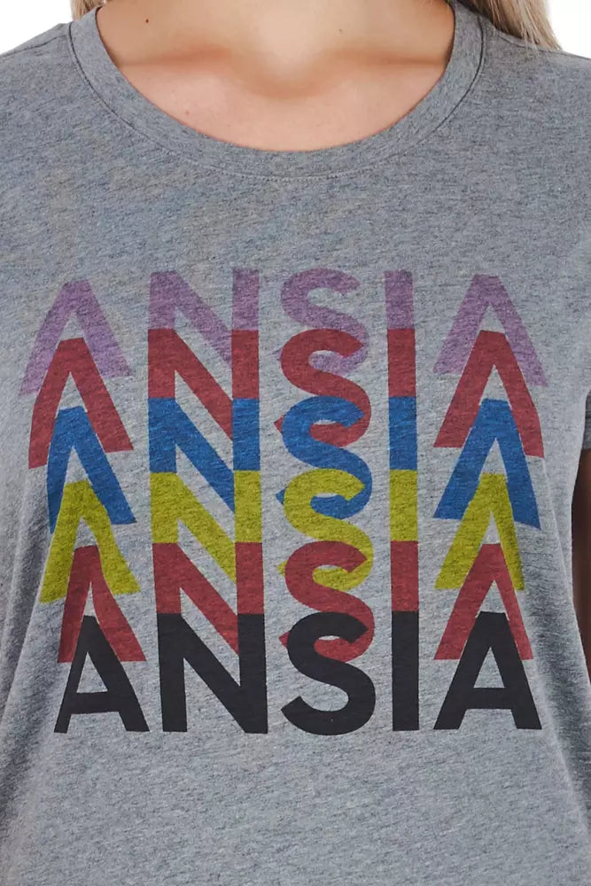 Frankie Morello Kadın Gri Pamuklu Tişört