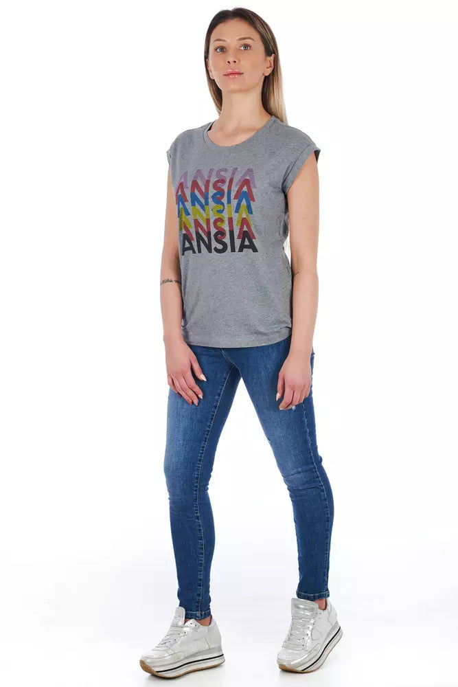 Frankie Morello Kadın Gri Pamuklu Tişört