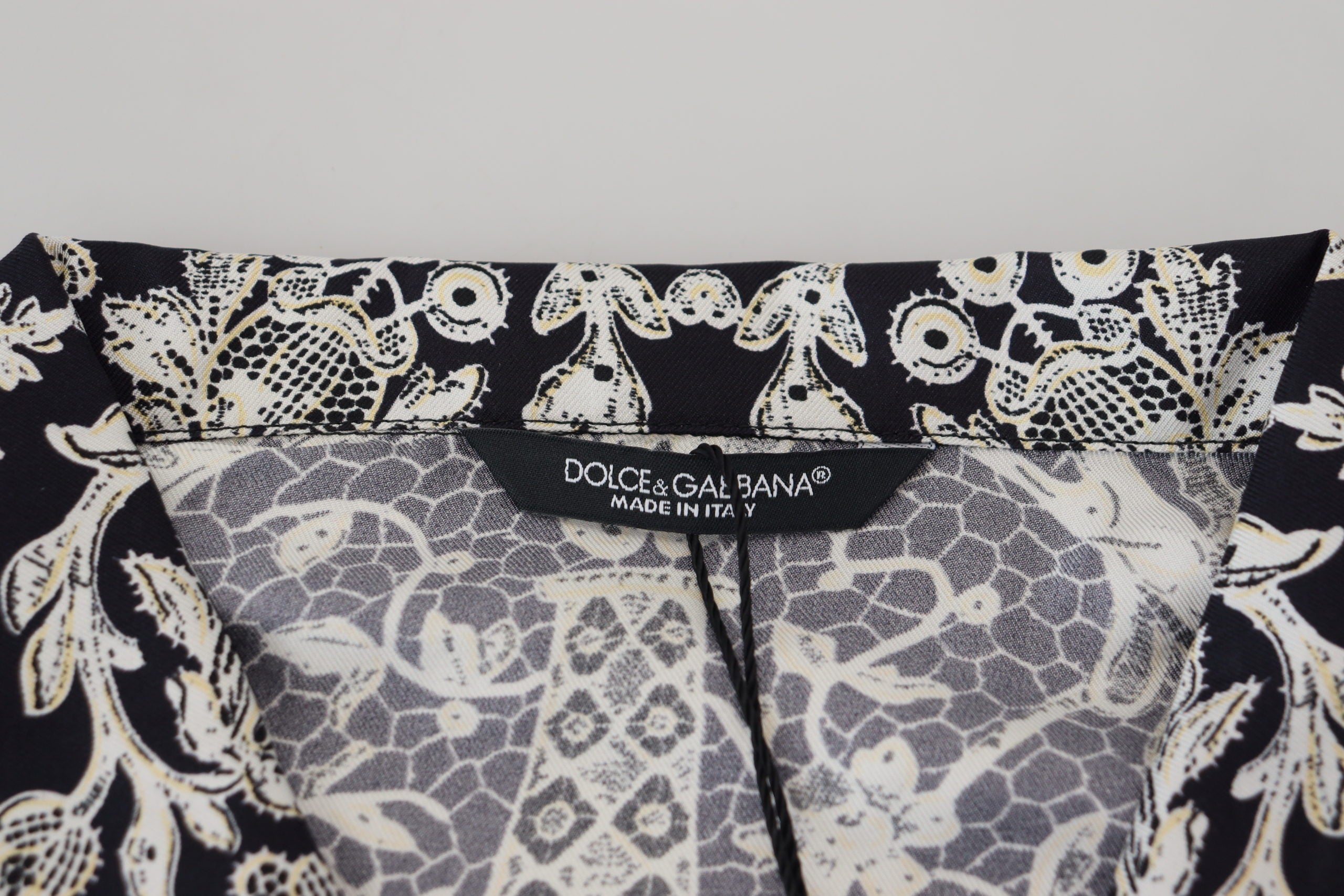 Dolce & Gabbana Blaues Seidenblumen Barock Satin Freizeithemd