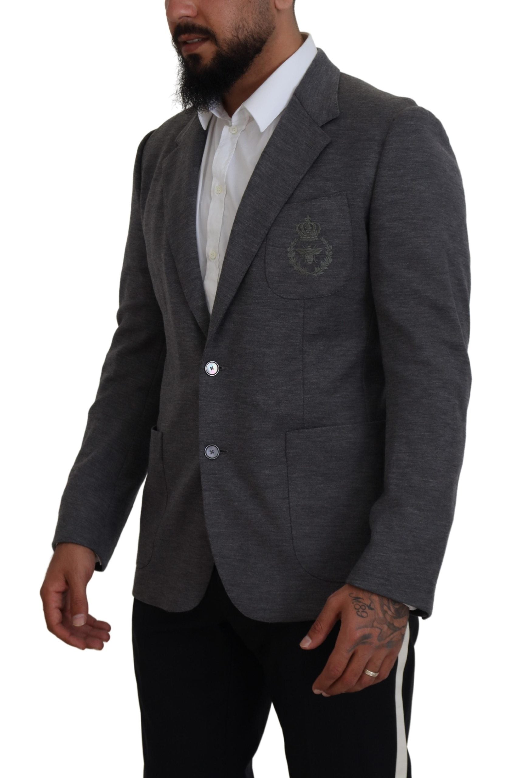 Dolce & Gabbana Graue Wolle Stretch Slim Fit Jacke Blazer