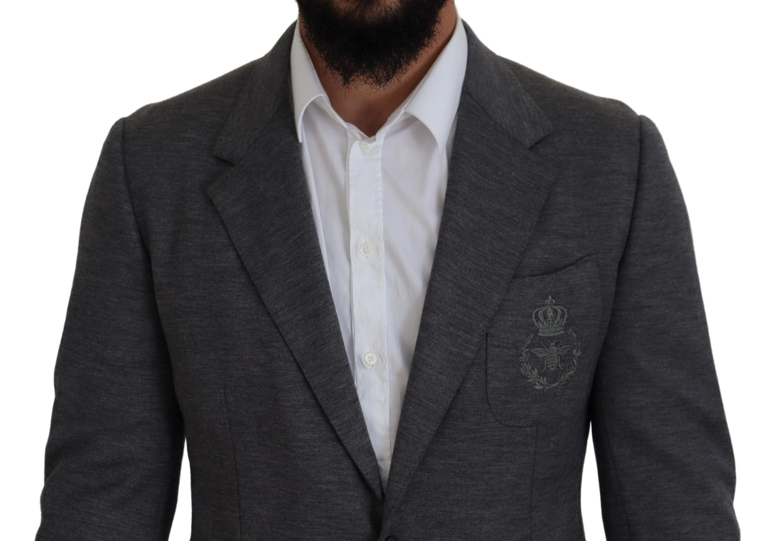Dolce & Gabbana Graue Wolle Stretch Slim Fit Jacke Blazer